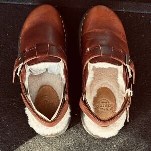 Dr Martens Jorge II Ambassador Leather Fur Lined M 7 W 8 Mules Cashew Brown